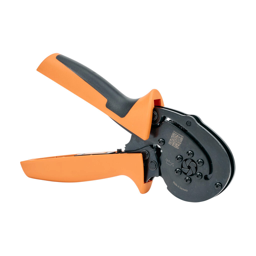 1445070000 - Weidmuller wire crimping tool, self-adjusting, hexagonal profile, 24-8 AWG capacity, compatible with insulated and non-insulated wire ferrules.