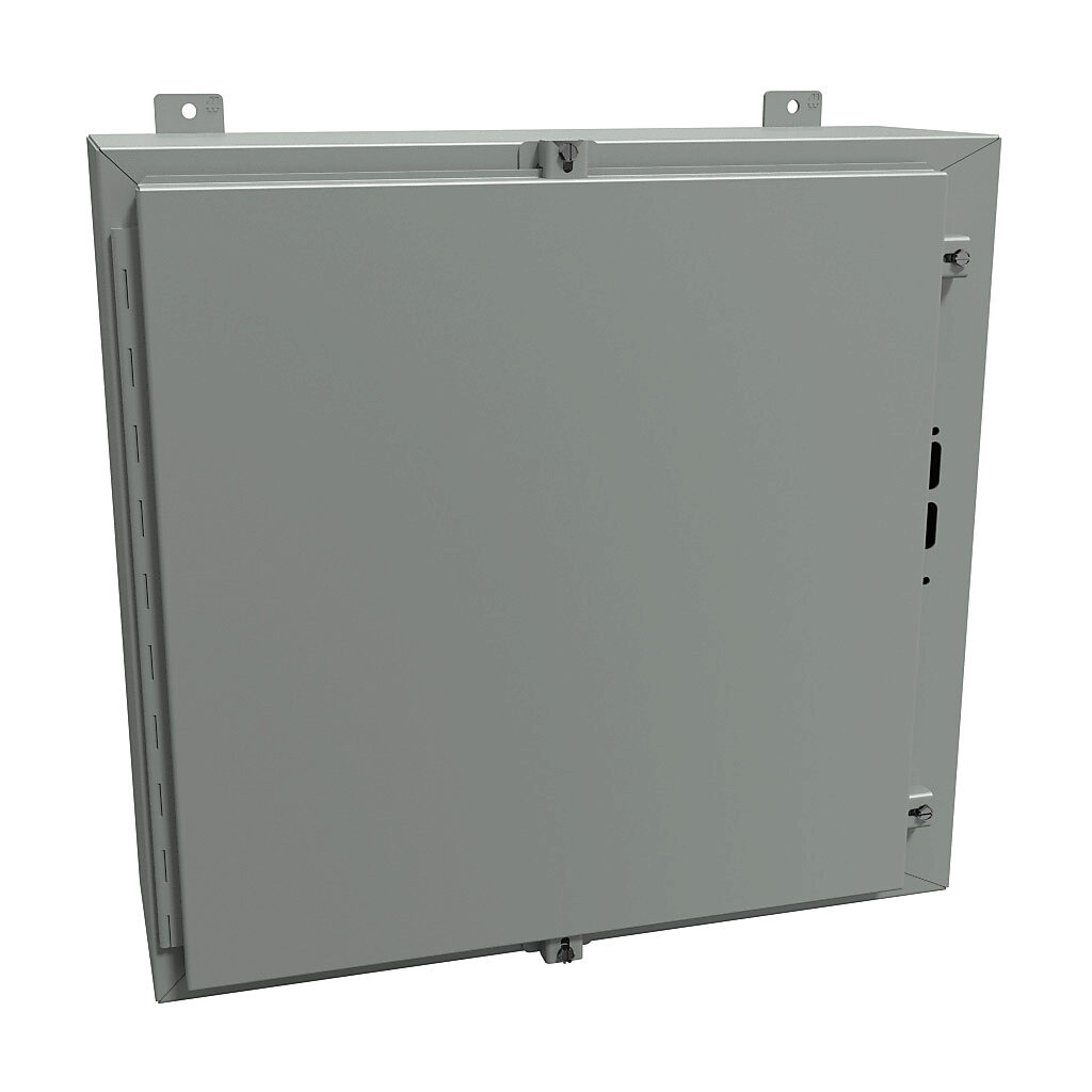 1447SN4C8 - Hammond disconnect enclosure, NEMA 3R/4/12, right flange, 24 x 25 x 8in (HxWxD), wall mount, carbon steel, ANSI 61 gray, powder coat finish, single-door, stainless steel clamps.