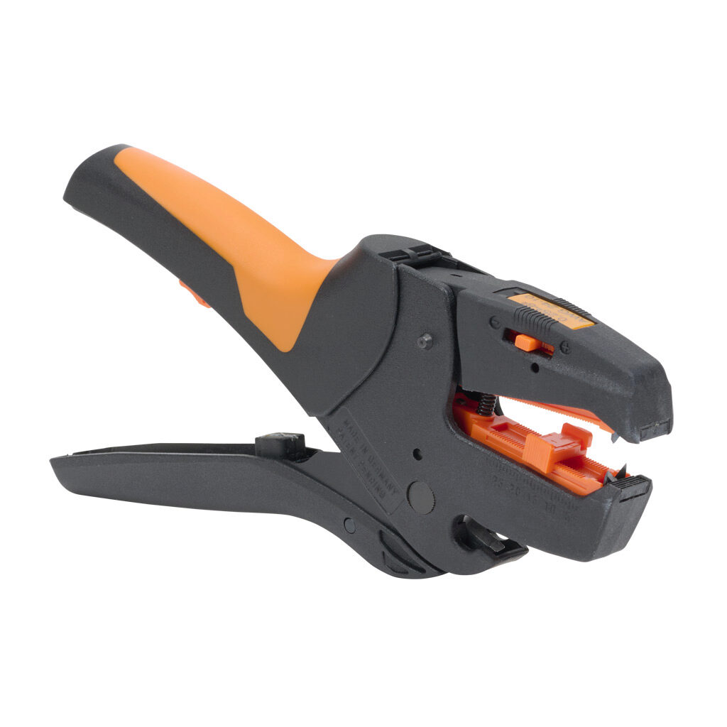 1468880000 - Weidmuller STRIPAX automatic cutting and stripping tool, compatible with round wire, special steel hardened cutting edges, self-adjusting, 24-10 AWG wire stripping capacity, 10 AWG cutting capacity.