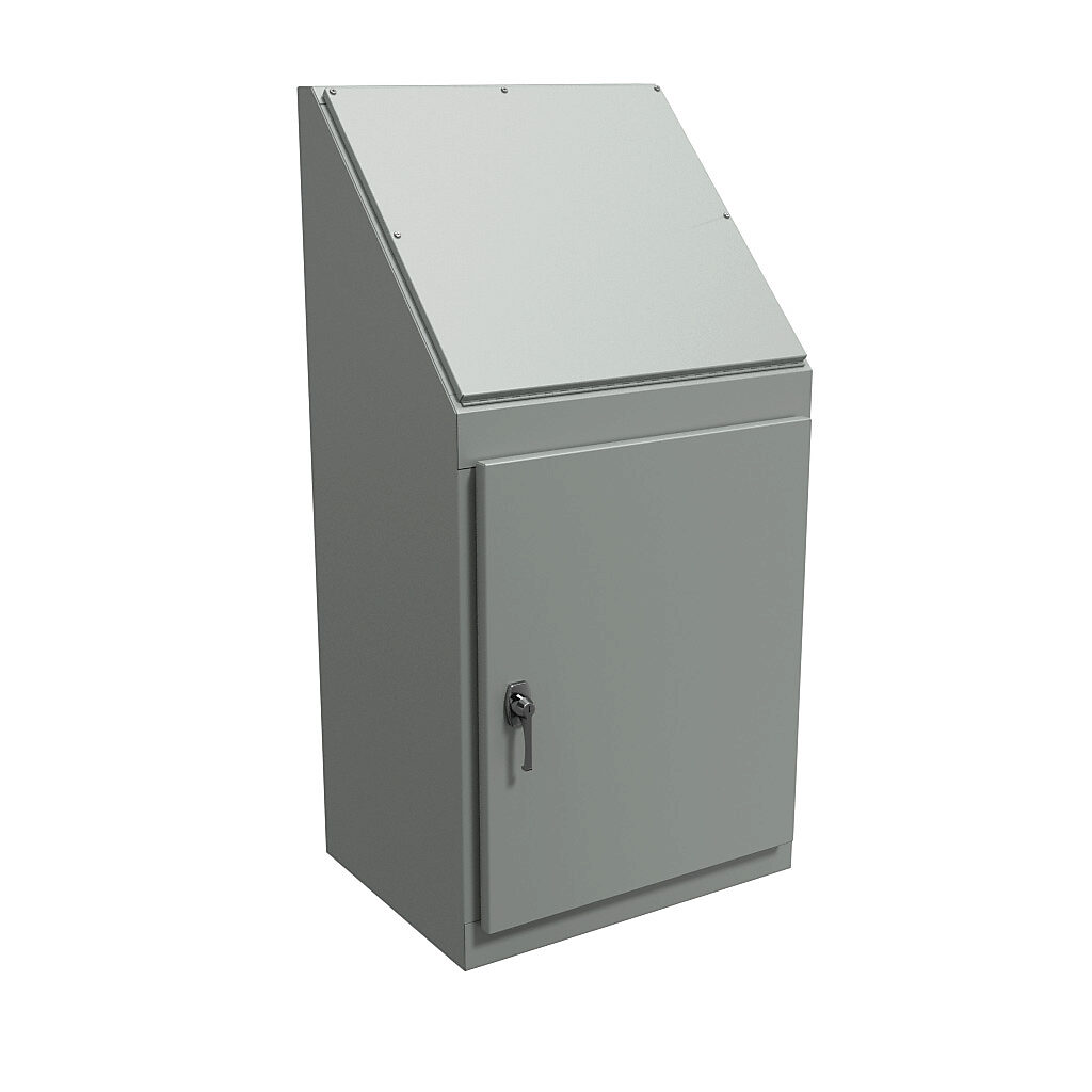 1471C24 - Hammond operator console, NEMA 12, 48 x 24 x 18in (HxWxD), freestanding, carbon steel, ANSI 61 gray, powder coat finish, single-door, 3-point keylocking handle.