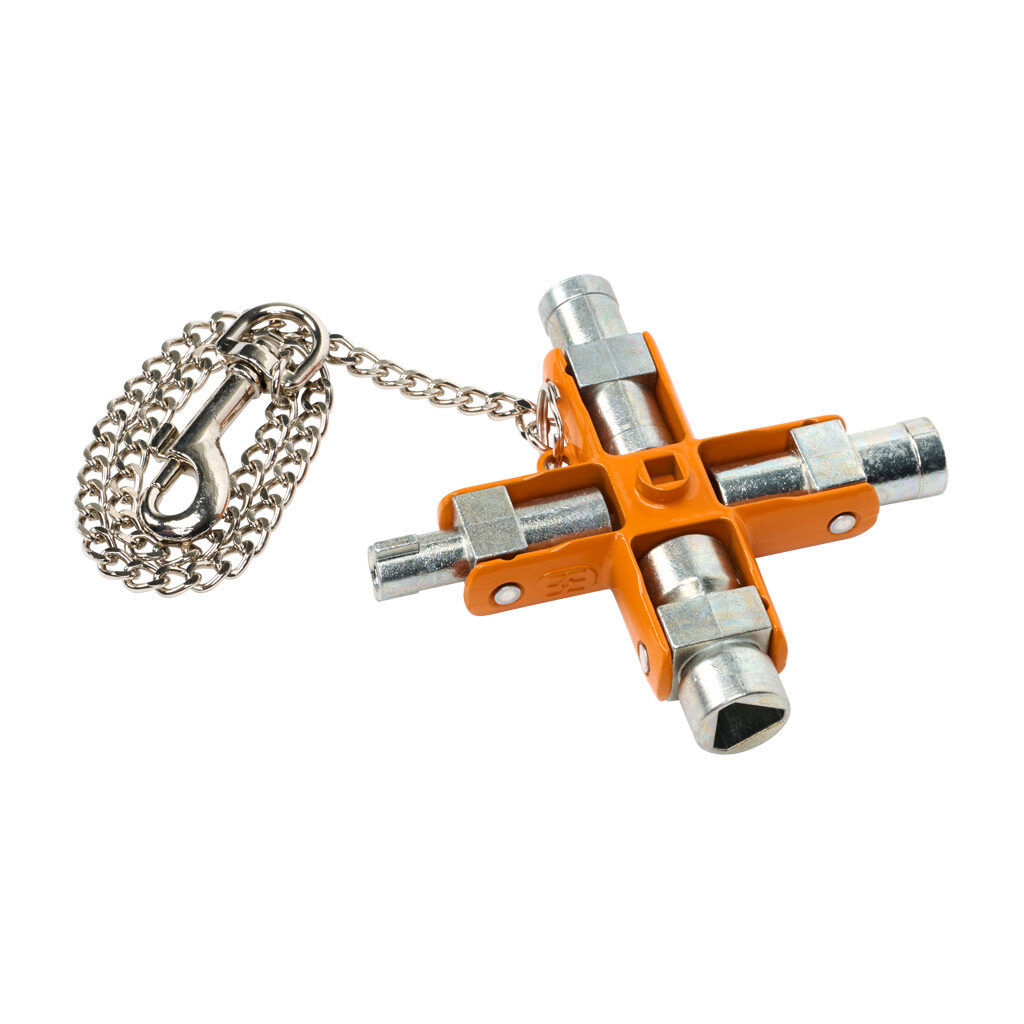 1480180000 - Weidmuller CROSS-KEY-QUADRO cross wrench enclosure key, 1 piece, 3-5mm double-bit, 5mm square, 6mm square, 7-8mm square, 9-10mm square, 7mm triangular, 8-9mm triangular, 10-11mm triangular, 1/4in hex, 6mm half-moon.