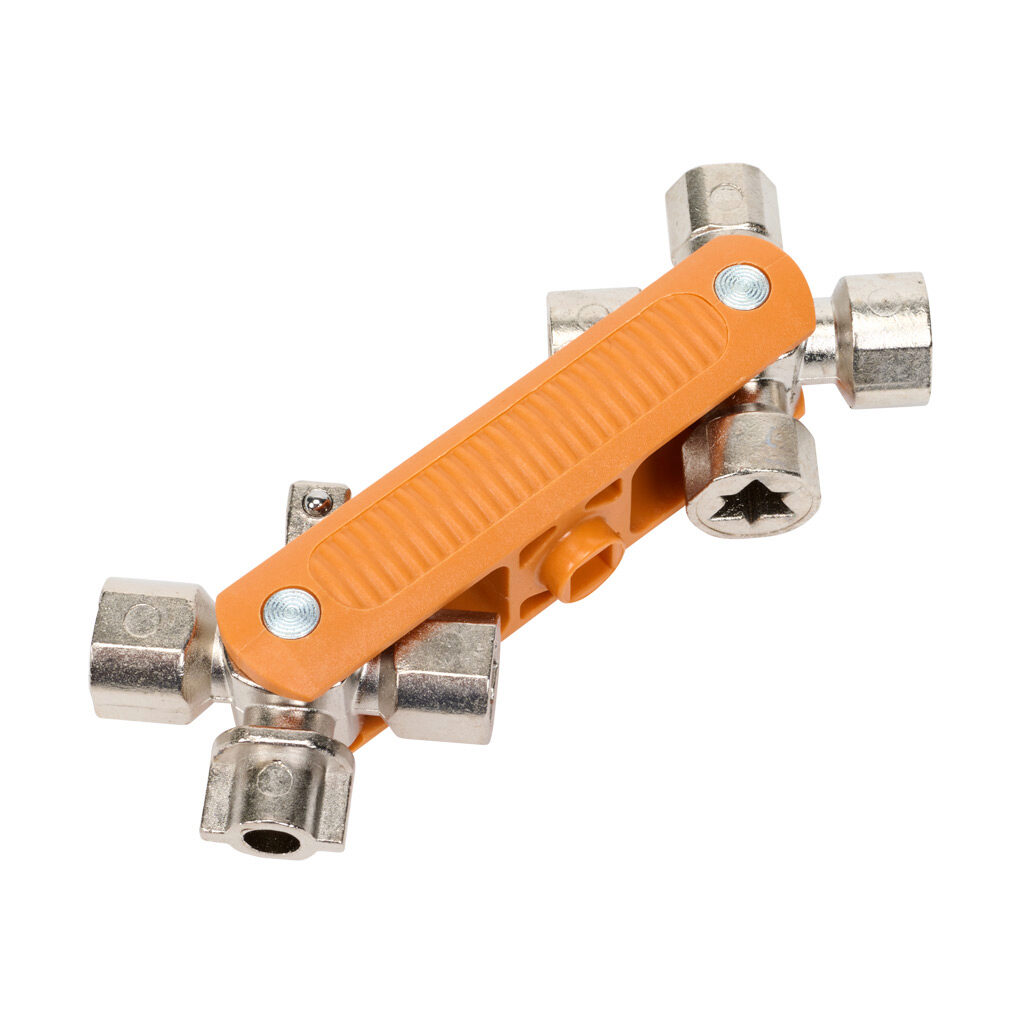 1480190000 - Weidmuller CROSS-KEY-DUO universal enclosure key, 1 piece, 3-5mm double-bit, 5mm square, 6-7mm square, 8-9mm square, 5-6mm triangular, 6-7mm triangular, 8-9mm triangular 1/4in square, 2x1/4in hex.