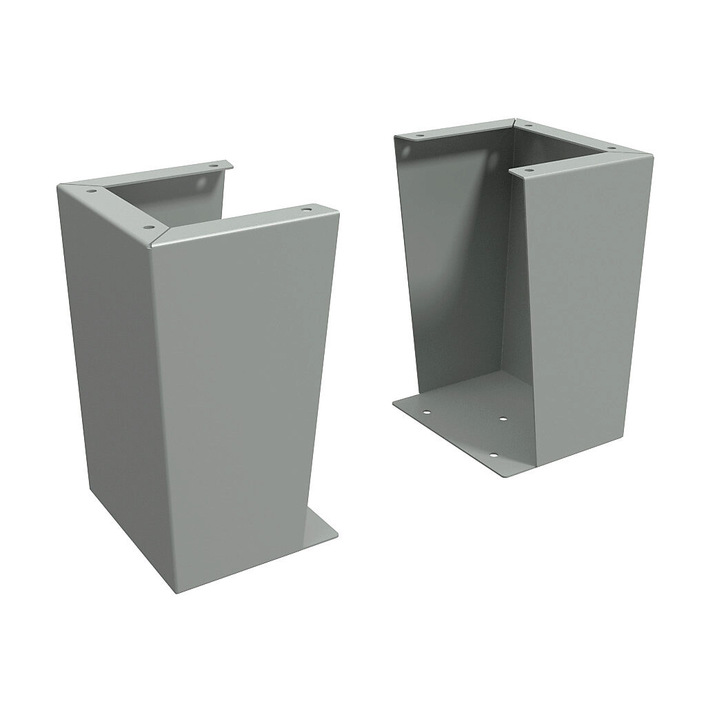 1481FE10K - Hammond floor stand kit, 15in height, carbon steel, ANSI 61 gray, powder coat finish. For use with 10in deep enclosures. Includes (2) floor stands and mounting hardware.