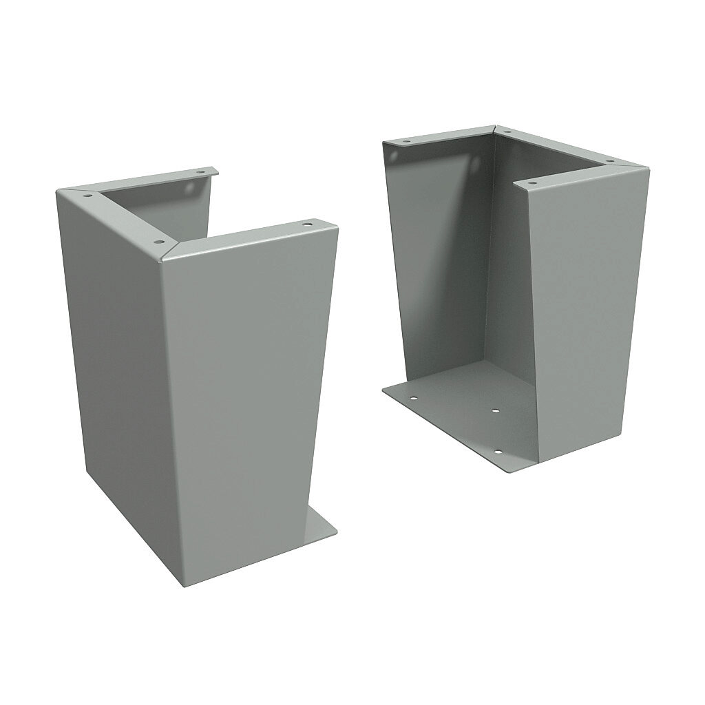 1481FE12K - Hammond floor stand kit, 15in height, carbon steel, ANSI 61 gray, powder coat finish. For use with 12in deep enclosures. Includes (2) floor stands and mounting hardware.