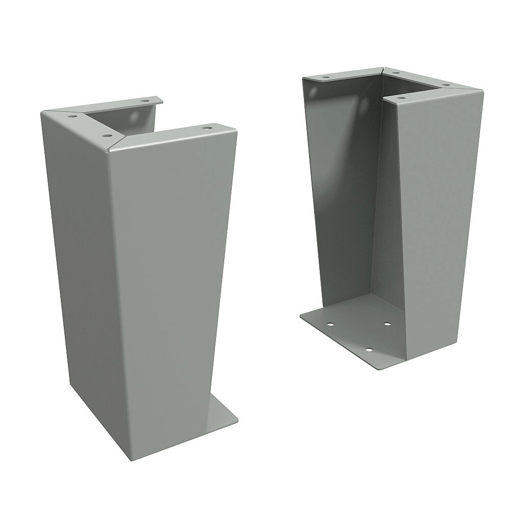 1481FE8K - Hammond floor stand kit, 15in height, carbon steel, ANSI 61 gray, powder coat finish. For use with 8in deep enclosures. Includes (2) floor stands and mounting hardware.