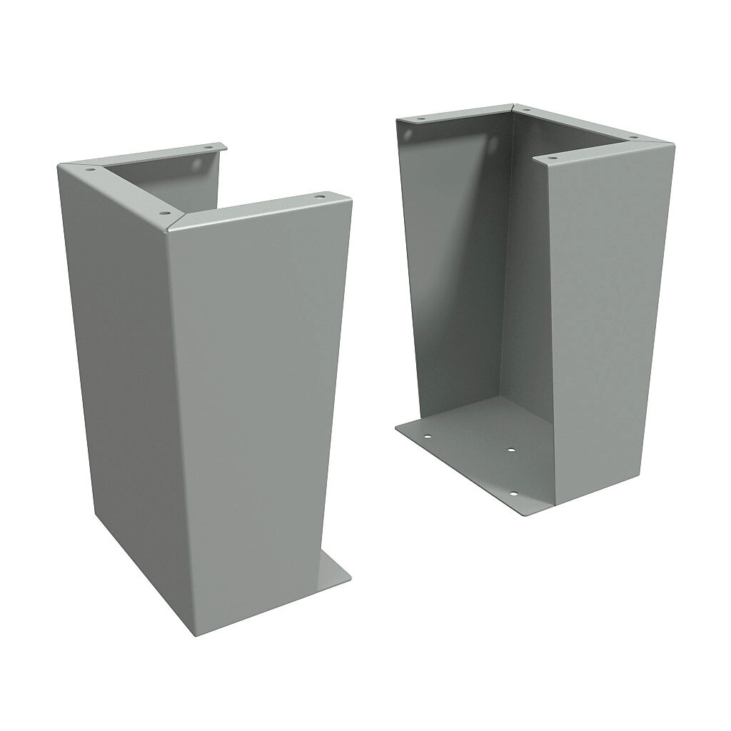 1481FG12K - Hammond floor stand kit, 18in height, carbon steel, ANSI 61 gray, powder coat finish. For use with 12in deep enclosures. Includes (2) floor stands and mounting hardware.