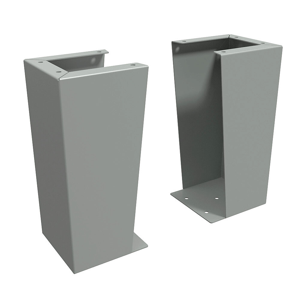 1481FG8K - Hammond floor stand kit, 18in height, carbon steel, ANSI 61 gray, powder coat finish. For use with 8in deep enclosures. Includes (2) floor stands and mounting hardware.