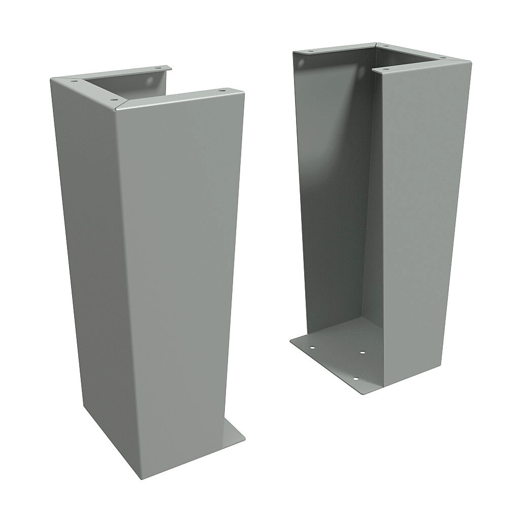 1481FK10K - Hammond floor stand kit, 24in height, carbon steel, ANSI 61 gray, powder coat finish. For use with 10in deep enclosures. Includes (2) floor stands and mounting hardware.