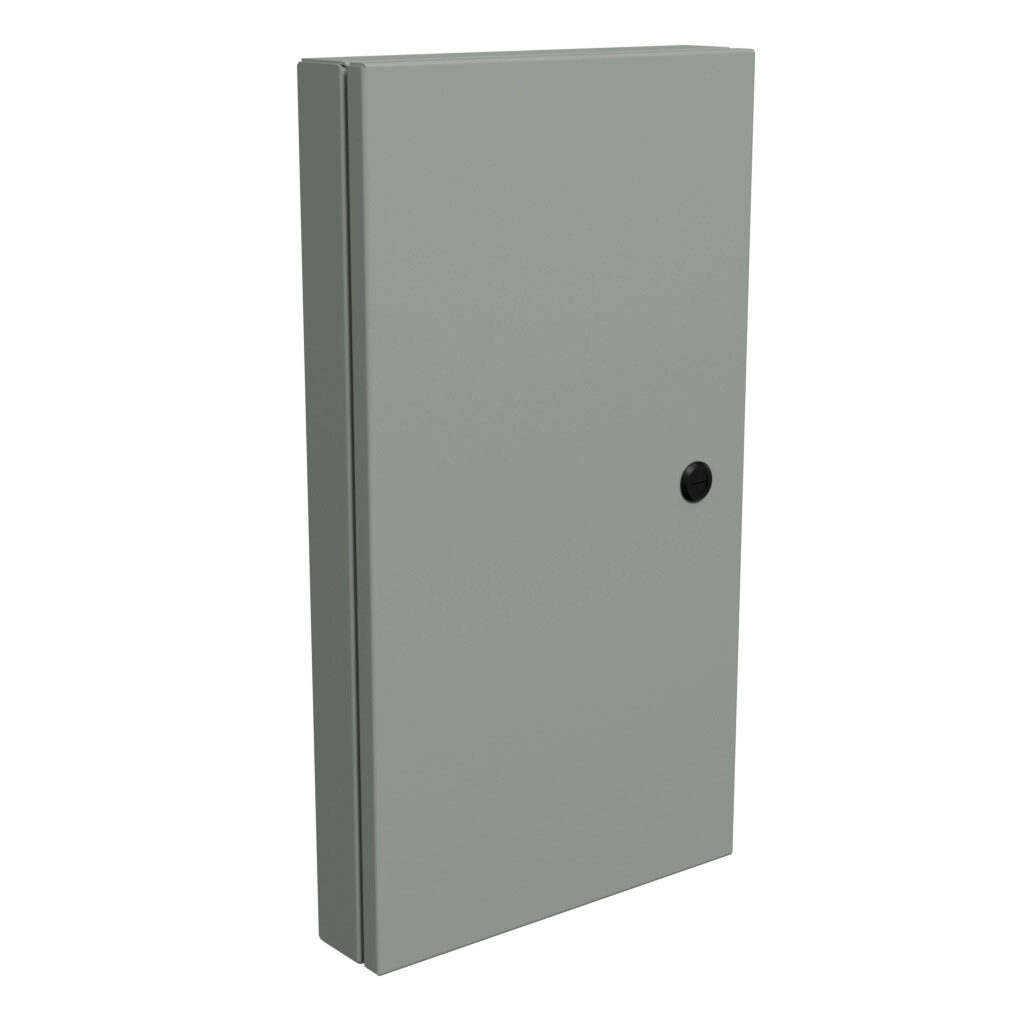 1481SDH2416 - Hammond universal deep-hinged door, NEMA 4/12, 22.19 x 12.14 x 2.75in, carbon steel, ANSI 61 gray, concealed hinges. For use with wall-mount enclosures.