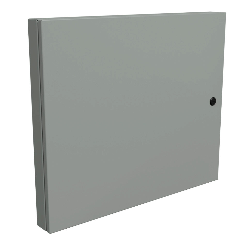 1481SDH2430 - Hammond universal deep-hinged door, NEMA 4/12, 22.19 x 26.14 x 2.75in, carbon steel, ANSI 61 gray, concealed hinges. For use with wall-mount enclosures.