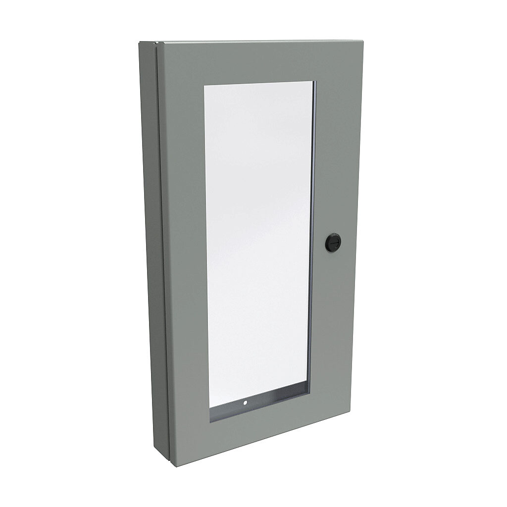 1481WDH2416 - Hammond universal deep-hinged door, NEMA 4/12, 22.19 x 12.14 x 2.75in, carbon steel, ANSI 61 gray, concealed hinges, polycarbonate window. For use with wall-mount enclosures.