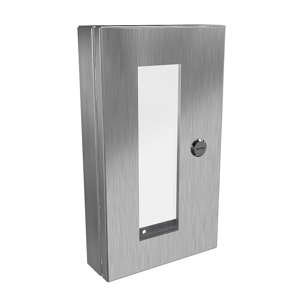 1481WSSDH1612 - Hammond universal deep-hinged door, NEMA 4/4X/12, 14.19 x 8.14 x 2.75in, 316L stainless steel, concealed hinges, polycarbonate window. For use with wall-mount enclosures.