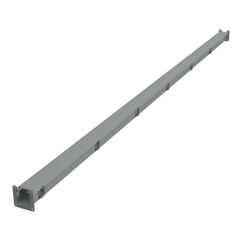 1485B120 - Hammond 1485 series lay-in wireway, 2.5 x 2.5 x 120in, carbon steel, ANSI 61 gray, powder coat finish, hinged cover, quick-release clamps, NEMA 12.