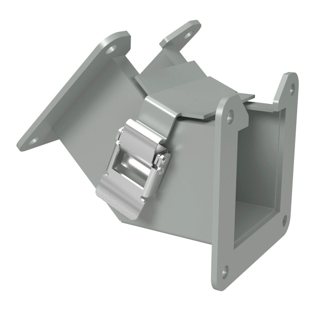 1485B4P - Hammond 1485 series lay-in wireway fitting, 45-degree elbow, 2.5 x 2.5in, inside opening, carbon steel, ANSI 61 gray, powder coat finish, quick-release clamps, NEMA 12. For use with 1485 series wireway.