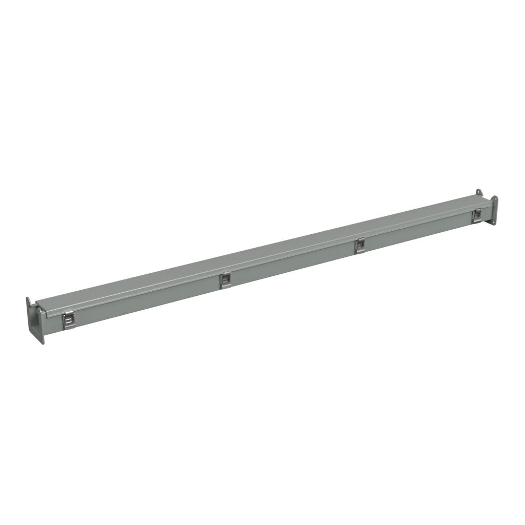 1485B60 - Hammond 1485 series lay-in wireway, 2.5 x 2.5 x 60in, carbon steel, ANSI 61 gray, powder coat finish, hinged cover, quick-release clamps, NEMA 12.