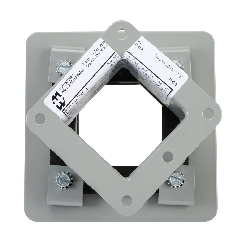 1485BV1 - Hammond pull-through wireway fitting, box entry swivel nipple, 2.5 x 2.5 x 2.25in, carbon steel, ANSI 61 gray, powder coat finish, NEMA 12. For use with 1485 series wireway.