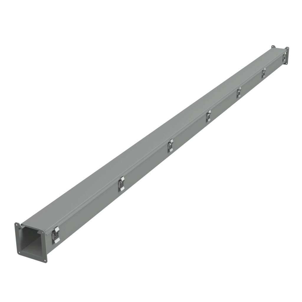 1485C120 - Hammond 1485 series lay-in wireway, 4 x 4 x 120in, carbon steel, ANSI 61 gray, powder coat finish, hinged cover, quick-release clamps, NEMA 12.