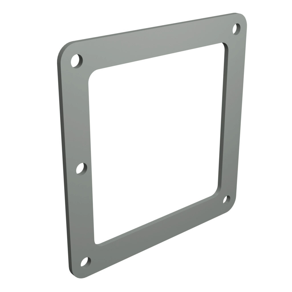 1485CK - Hammond wireway fitting, box connector, 4 x 4in, carbon steel, ANSI 61 gray, powder coat finish, NEMA 12. For use with 1485 series wireway.