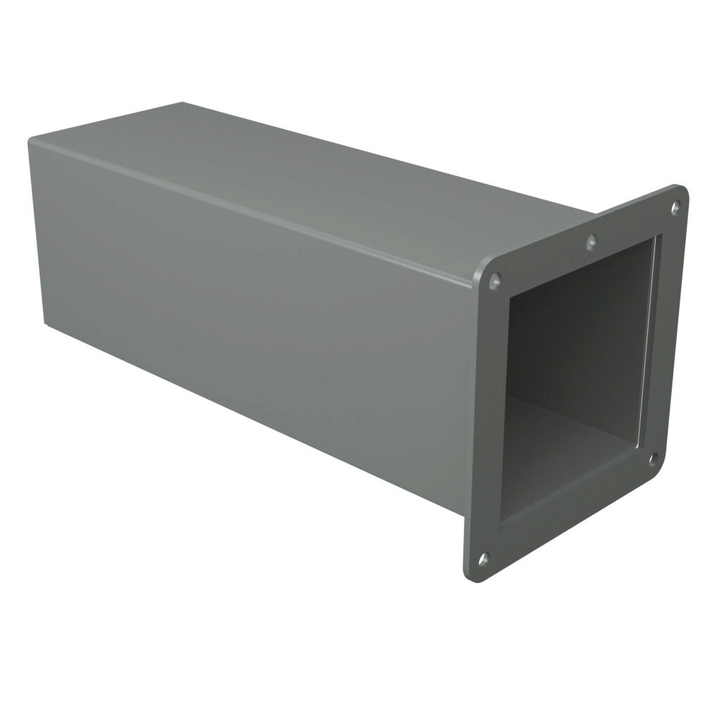 1485CW2 - Hammond pull-through wireway fitting, cut-off fitting, 4 x 4 x up to 12in, carbon steel, ANSI 61 gray, powder coat finish, NEMA 12. For use with 1485 series wireway.