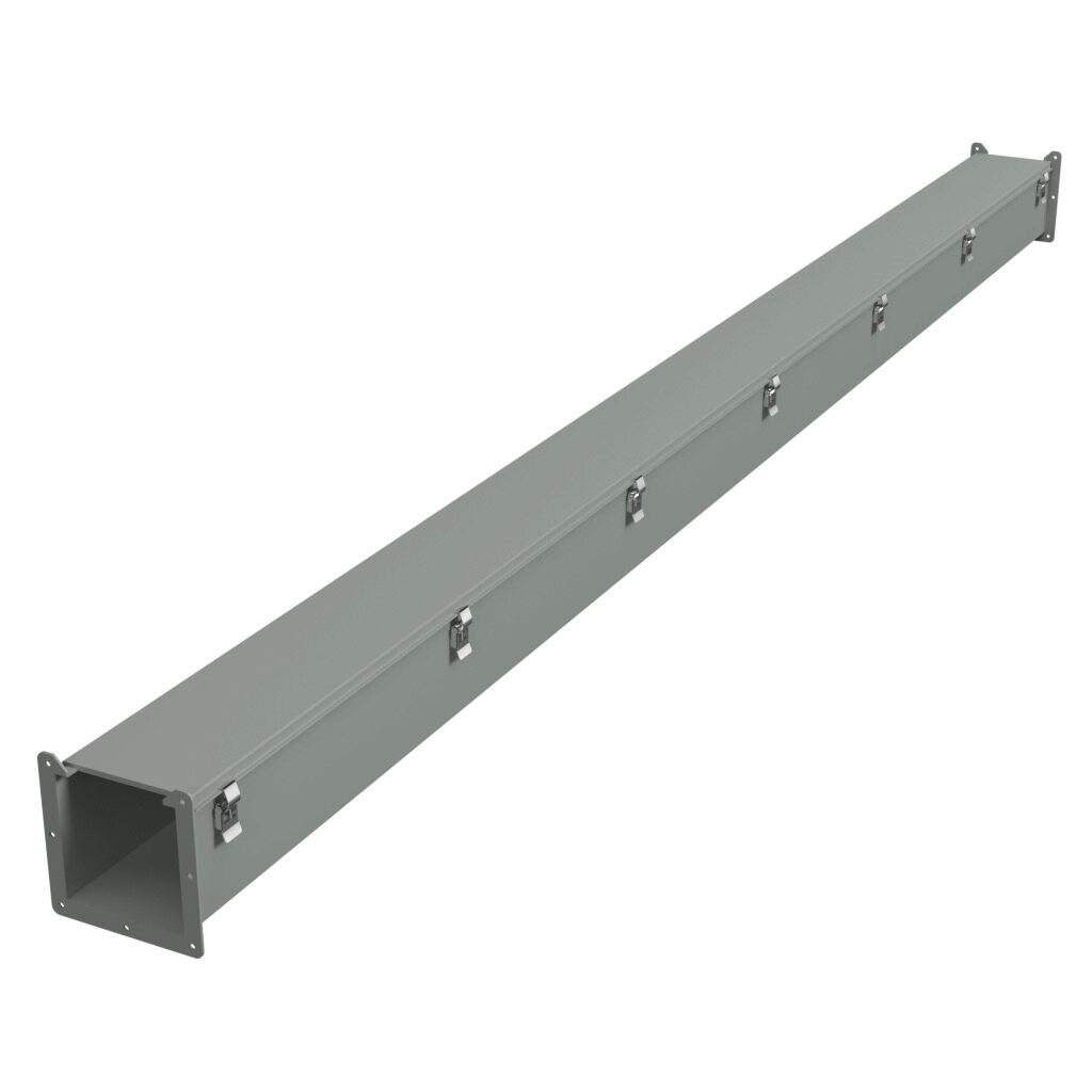 1485D120 - Hammond 1485 series lay-in wireway, 6 x 6 x 120in, carbon steel, ANSI 61 gray, powder coat finish, hinged cover, quick-release clamps, NEMA 12.