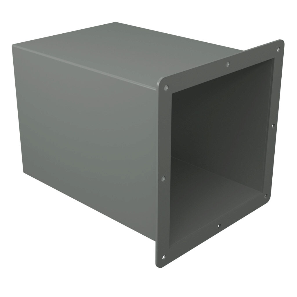 1485EW2 - Hammond pull-through wireway fitting, cut-off fitting, 8 x 8 x up to 12in, carbon steel, ANSI 61 gray, powder coat finish, NEMA 12. For use with 1485 series wireway.
