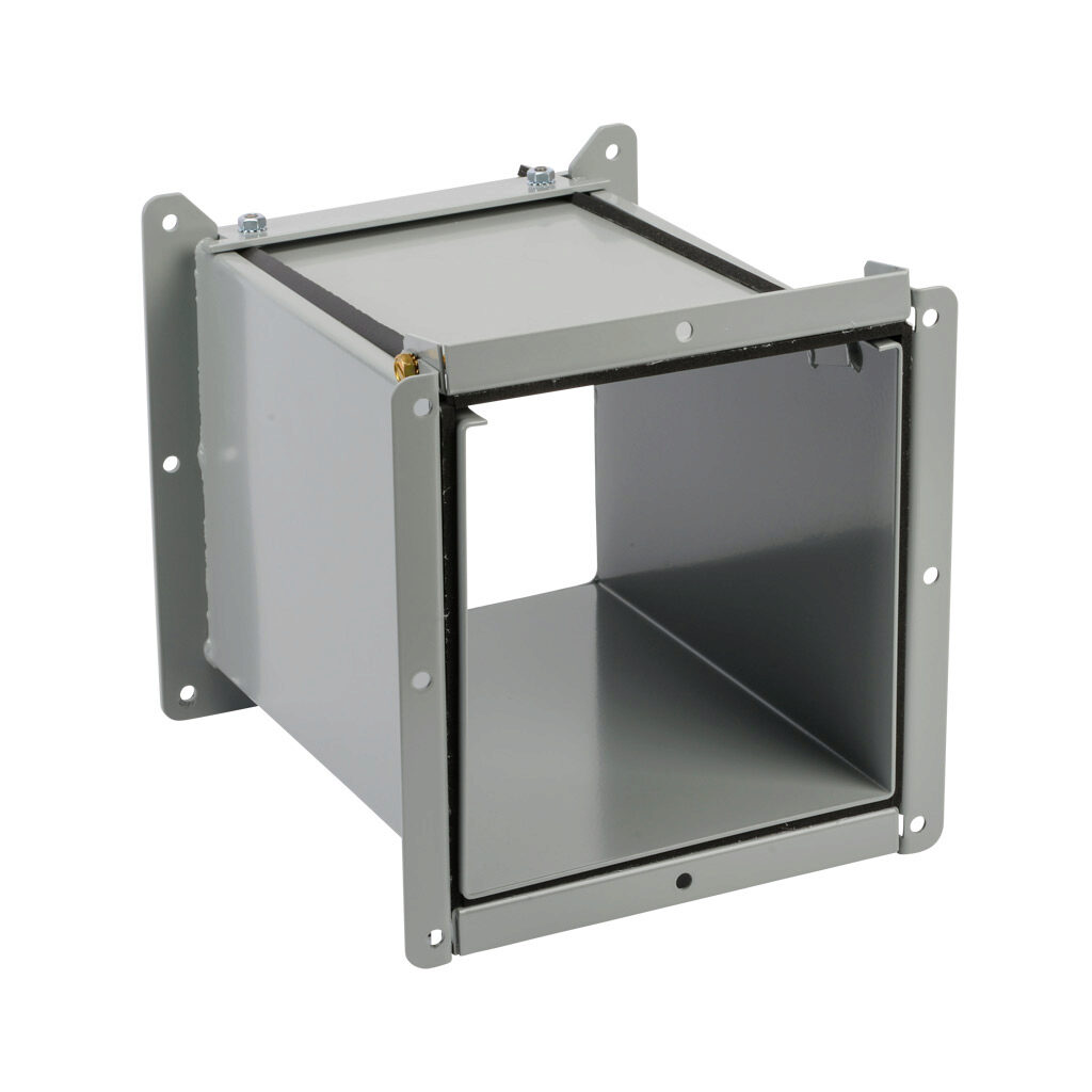 1485EX - Hammond lay-in wireway fitting, adjustable fitting, 8 x 8 x 2 to 7in, carbon steel, ANSI 61 gray, powder coat finish, NEMA 12. For use with 1485 series wireway.