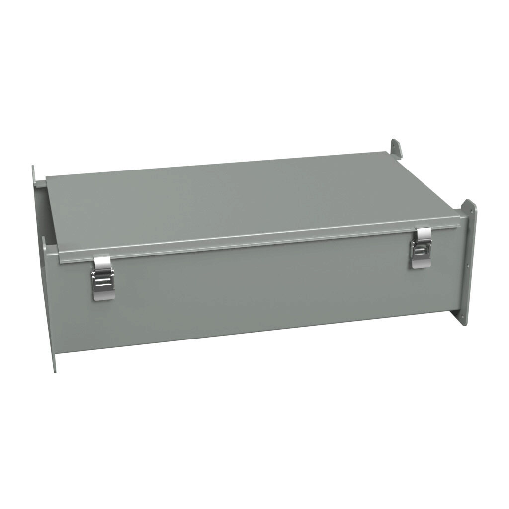 1485F24 - Hammond 1485 series lay-in wireway, 12 x 6 x 24in, carbon steel, ANSI 61 gray, powder coat finish, hinged cover, quick-release clamps, NEMA 12.