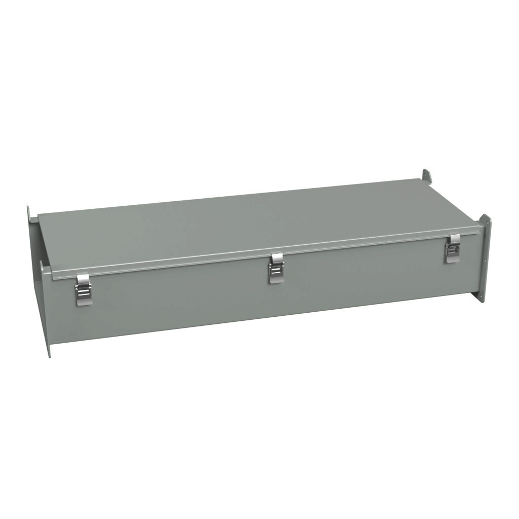 1485F36 - Hammond 1485 series lay-in wireway, 12 x 6 x 36in, carbon steel, ANSI 61 gray, powder coat finish, hinged cover, quick-release clamps, NEMA 12.