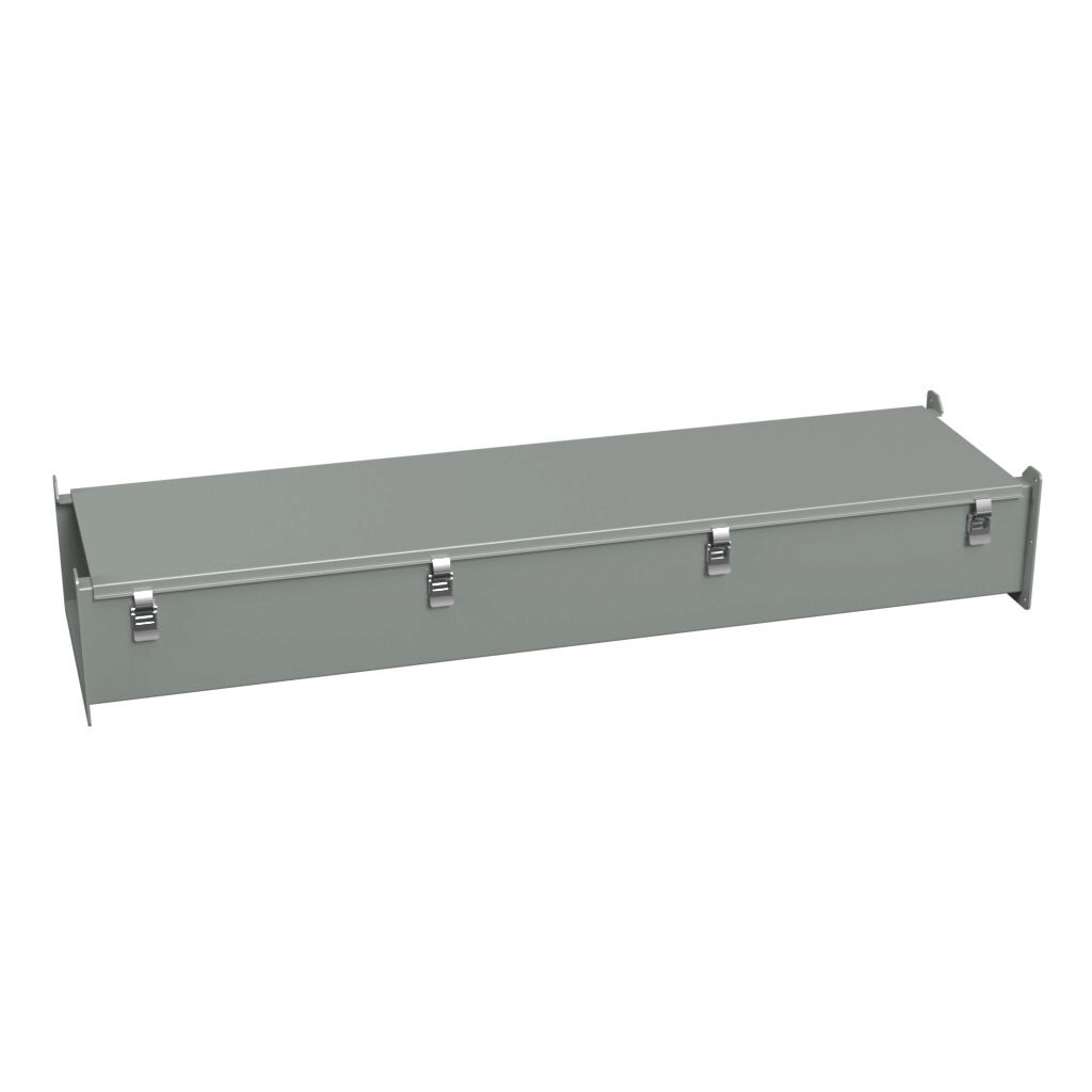 1485F48 - Hammond 1485 series lay-in wireway, 12 x 6 x 48in, carbon steel, ANSI 61 gray, powder coat finish, hinged cover, quick-release clamps, NEMA 12.
