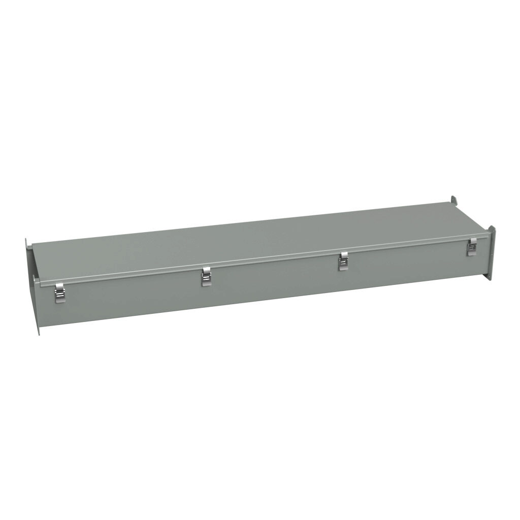 1485F60 - Hammond 1485 series lay-in wireway, 12 x 6 x 60in, carbon steel, ANSI 61 gray, powder coat finish, hinged cover, quick-release clamps, NEMA 12.