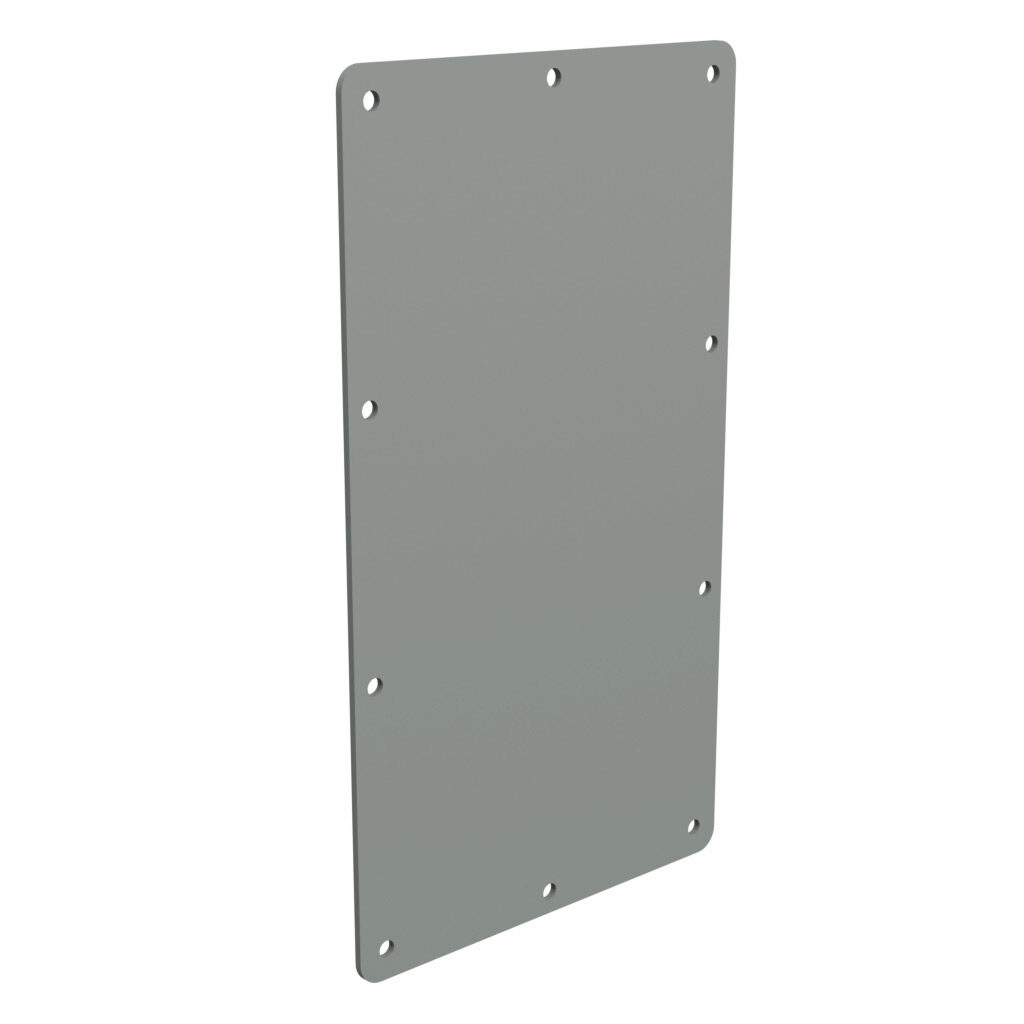 1485FH - Hammond wireway fitting, cover plate, 12 x 6in, carbon steel, ANSI 61 gray, powder coat finish, NEMA 12. For use with 1485 series wireway.