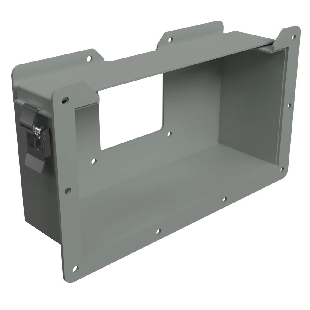1485FREC - Hammond 1485 series lay-in wireway fitting, reducer, 12 x 6in to 4 x 4in, edge-aligned opening, carbon steel, ANSI 61 gray, powder coat finish, quick-release clamps, NEMA 12. For use with 1485 series wireway.