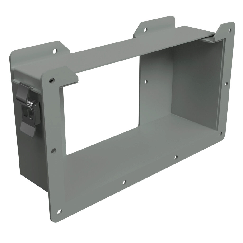 1485FRED - Hammond 1485 series lay-in wireway fitting, reducer, 12 x 6in to 6 x 6in, edge-aligned opening, carbon steel, ANSI 61 gray, powder coat finish, quick-release clamps, NEMA 12. For use with 1485 series wireway.