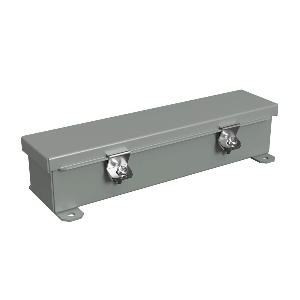 1486B12 - Hammond wiring trough, 2.5 x 2.5 x 12in (HxDxL), NEMA 1/4/12, carbon steel, ANSI 61 gray, powder coat finish, single-door.