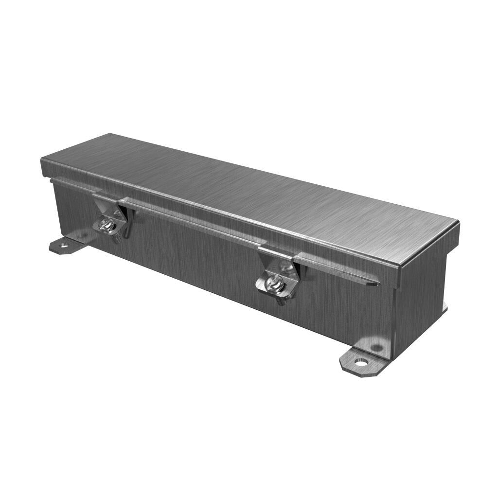 1486B12SS - Hammond wiring trough, 2.5 x 2.5 x 12in (HxDxL), NEMA 1/4/4X/12, 304 stainless steel, #4 brush finish, single-door.
