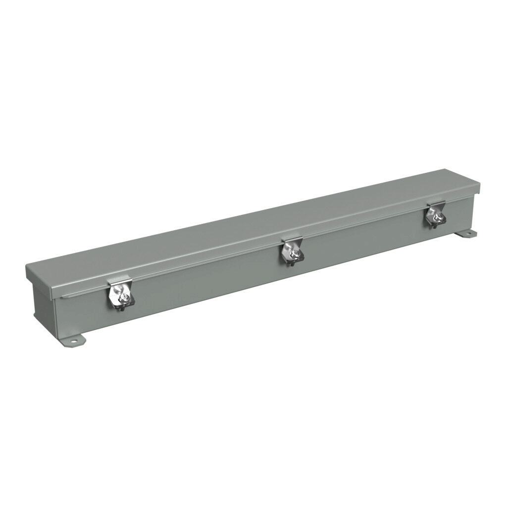 1486B24 - Hammond wiring trough, 2.5 x 2.5 x 24in (HxDxL), NEMA 1/4/12, carbon steel, ANSI 61 gray, powder coat finish, single-door.