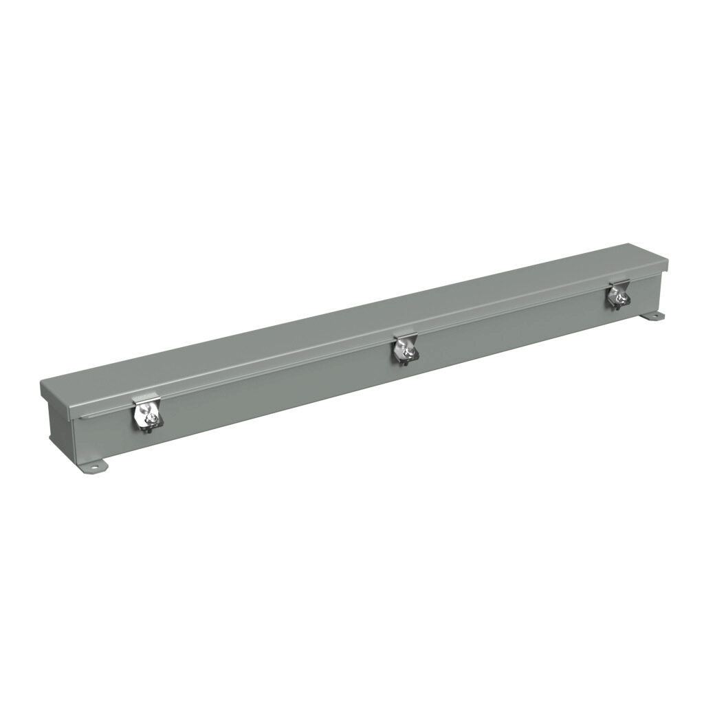 1486B30 - Hammond wiring trough, 2.5 x 2.5 x 30in (HxDxL), NEMA 1/4/12, carbon steel, ANSI 61 gray, powder coat finish, single-door.