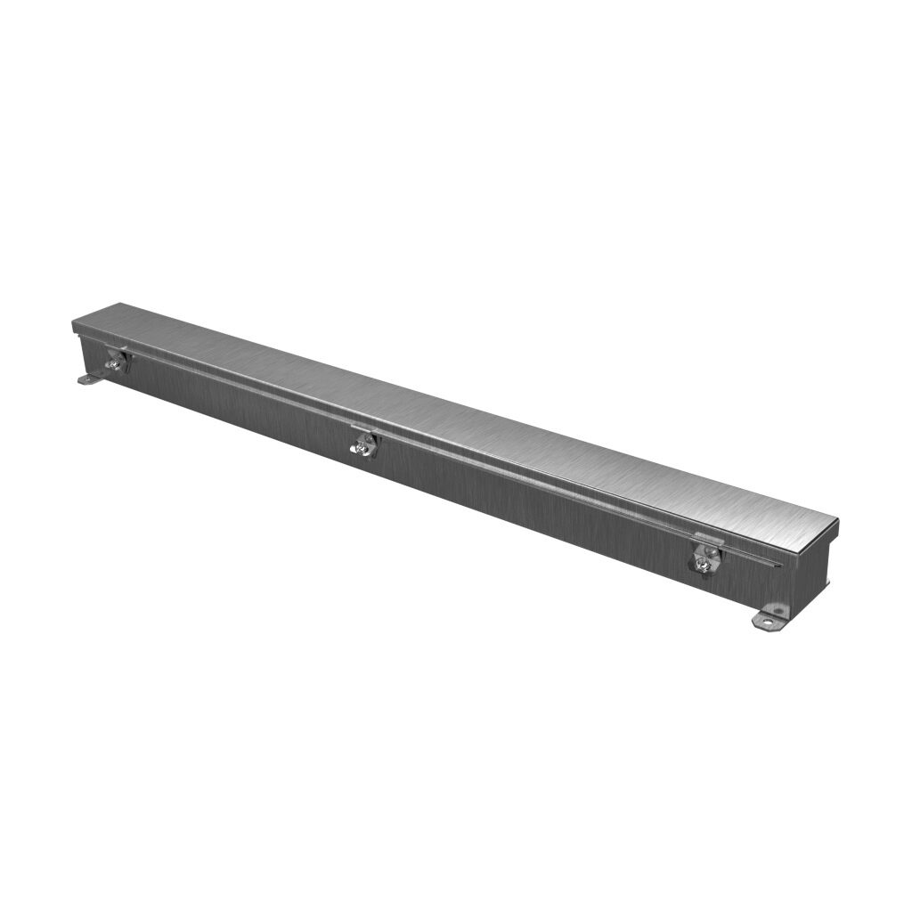 1486B36SS - Hammond wiring trough, 2.5 x 2.5 x 36in (HxDxL), NEMA 1/4/4X/12, 304 stainless steel, #4 brush finish, single-door.