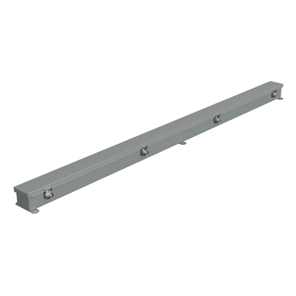 1486B60 - Hammond wiring trough, 2.5 x 2.5 x 60in (HxDxL), NEMA 1/4/12, carbon steel, ANSI 61 gray, powder coat finish, single-door.