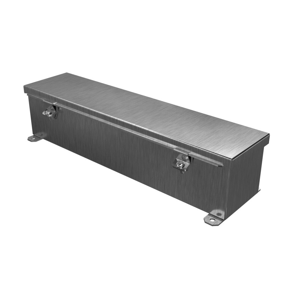 1486C18SS - Hammond wiring trough, 4 x 4 x 18in (HxDxL), NEMA 1/4/4X/12, 304 stainless steel, #4 brush finish, single-door.