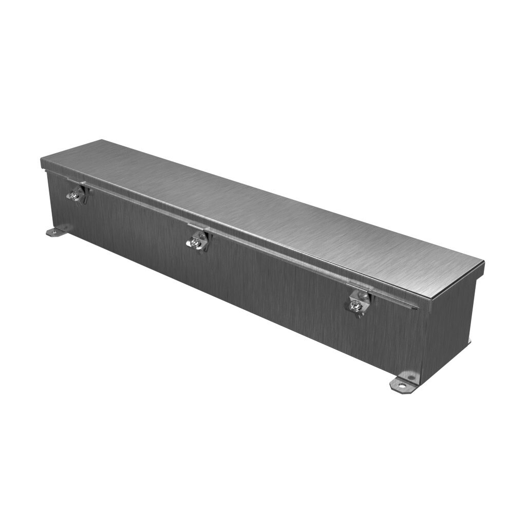 1486C24SS - Hammond wiring trough, 4 x 4 x 24in (HxDxL), NEMA 1/4/4X/12, 304 stainless steel, #4 brush finish, single-door.