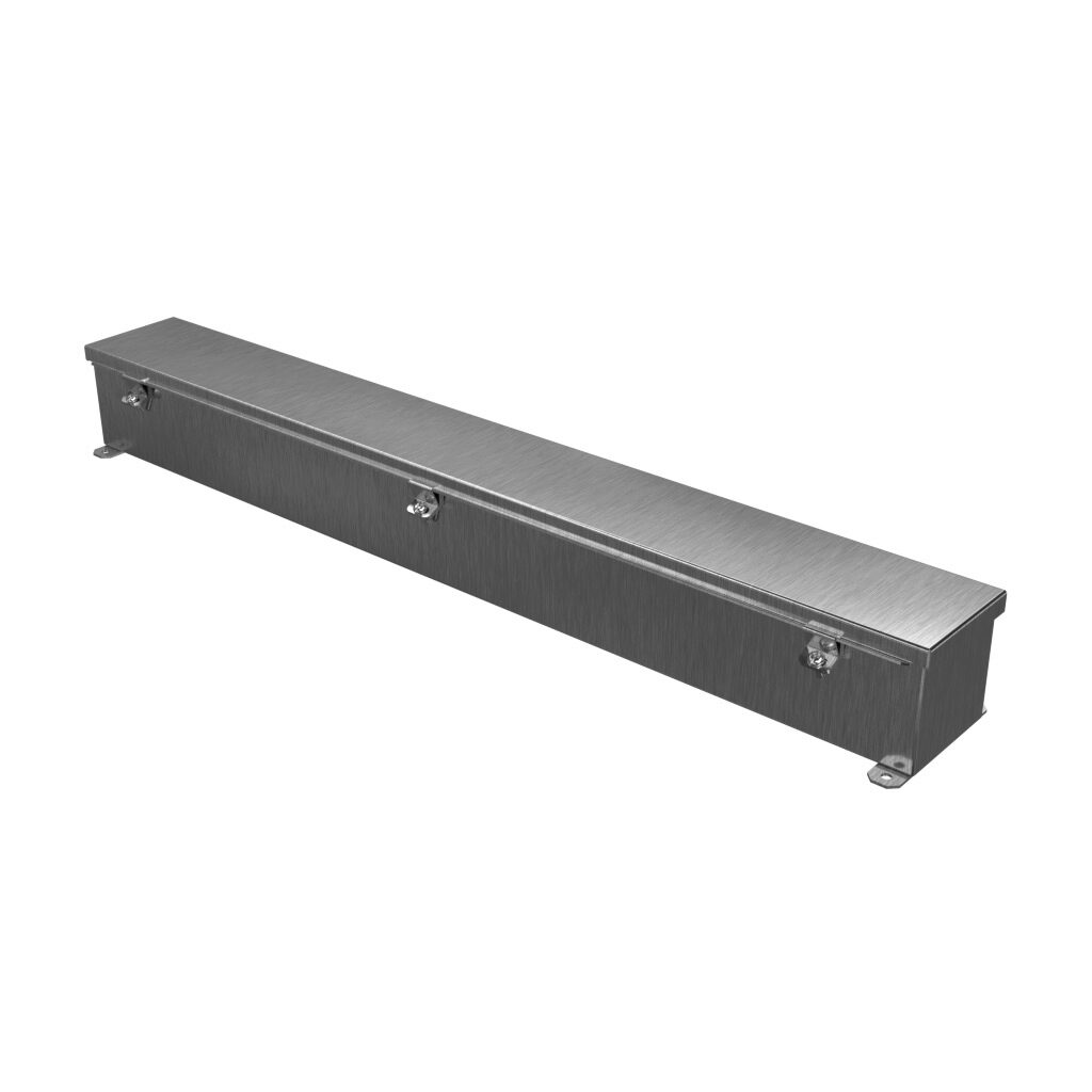 1486C36SS - Hammond wiring trough, 4 x 4 x 36in (HxDxL), NEMA 1/4/4X/12, 304 stainless steel, #4 brush finish, single-door.