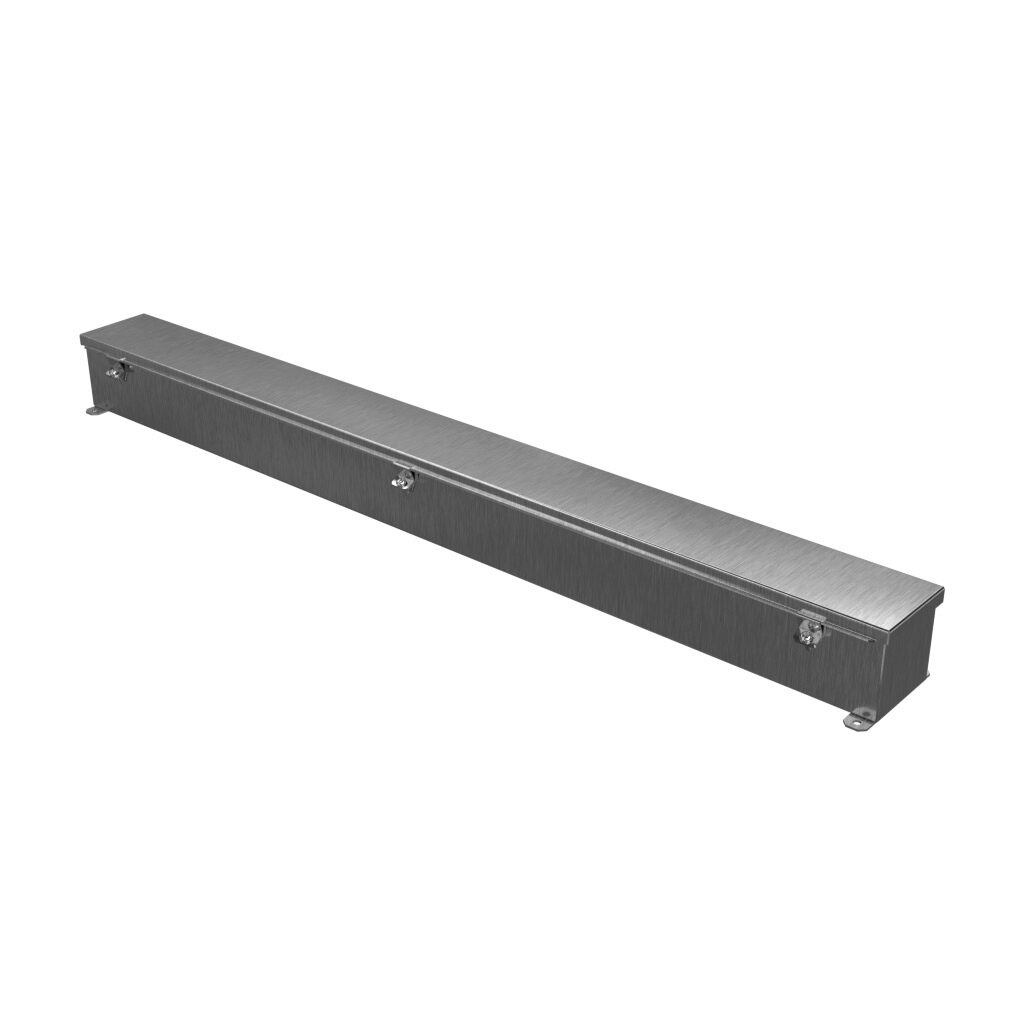 1486C48SS - Hammond wiring trough, 4 x 4 x 48in (HxDxL), NEMA 1/4/4X/12, 304 stainless steel, #4 brush finish, single-door.
