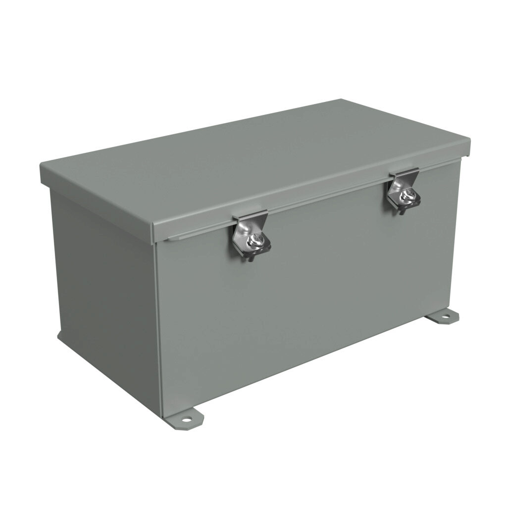 1486D12 - Hammond wiring trough, 6 x 6 x 12in (HxDxL), NEMA 1/4/12, carbon steel, ANSI 61 gray, powder coat finish, single-door.