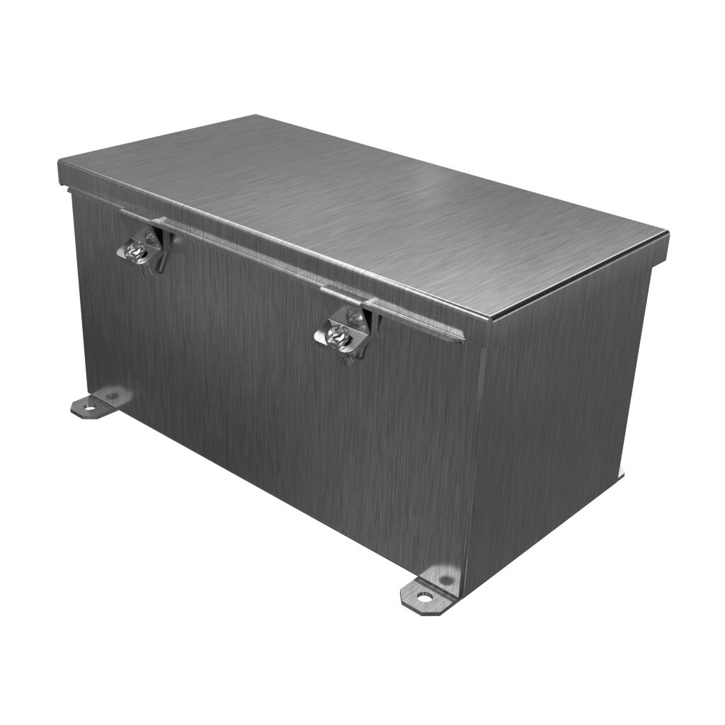 1486D12SS - Hammond wiring trough, 6 x 6 x 12in (HxDxL), NEMA 1/4/4X/12, 304 stainless steel, #4 brush finish, single-door.