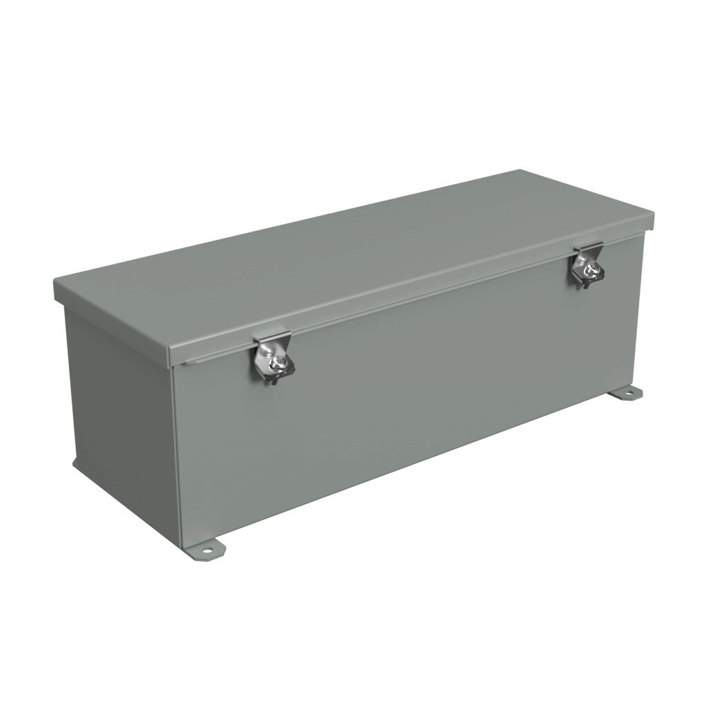1486D18 - Hammond wiring trough, 6 x 6 x 18in (HxDxL), NEMA 1/4/12, carbon steel, ANSI 61 gray, powder coat finish, single-door.
