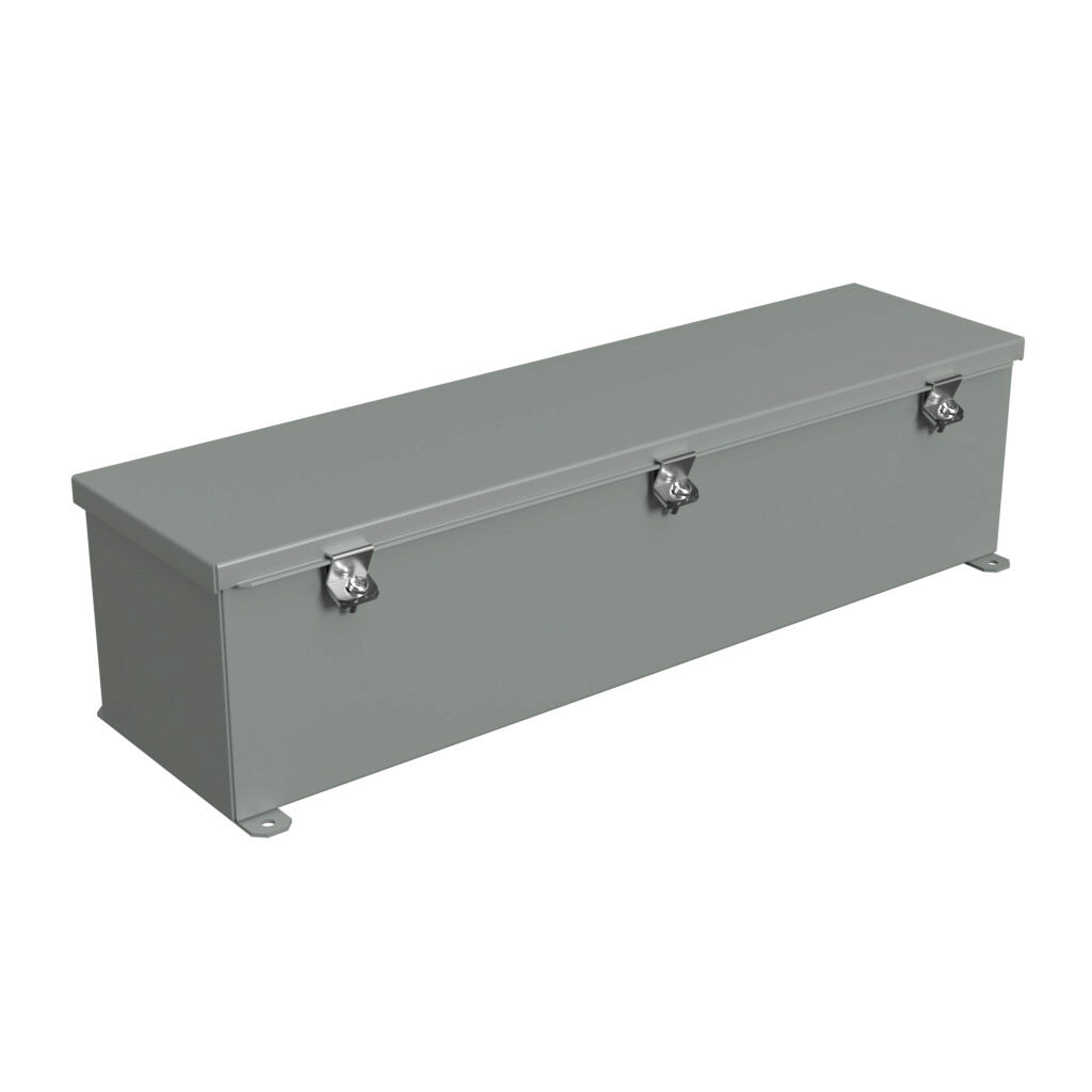 1486D24 - Hammond wiring trough, 6 x 6 x 24in (HxDxL), NEMA 1/4/12, carbon steel, ANSI 61 gray, powder coat finish, single-door.
