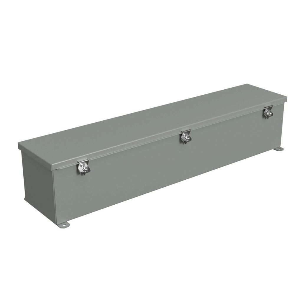 1486D30 - Hammond wiring trough, 6 x 6 x 30in (HxDxL), NEMA 1/4/12, carbon steel, ANSI 61 gray, powder coat finish, single-door.