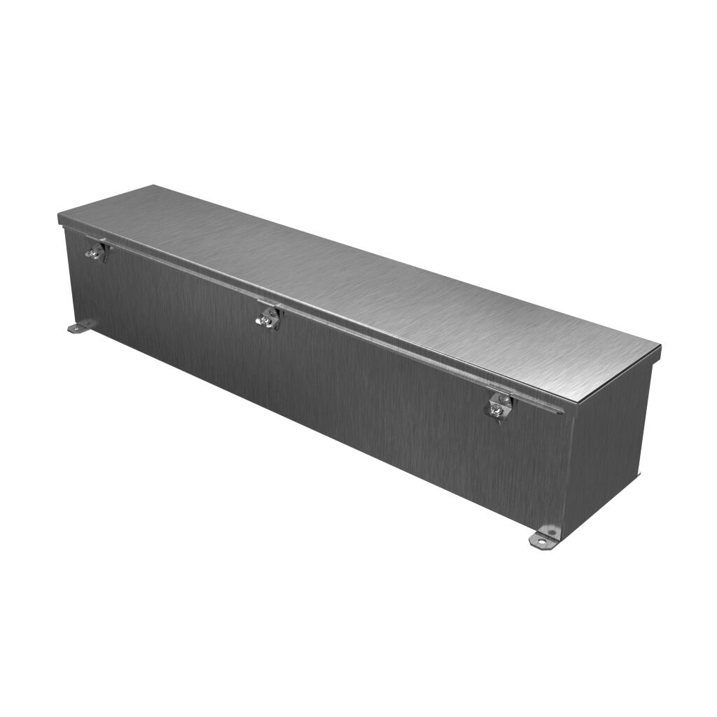 1486D30SS - Hammond wiring trough, 6 x 6 x 30in (HxDxL), NEMA 1/4/4X/12, 304 stainless steel, #4 brush finish, single-door.