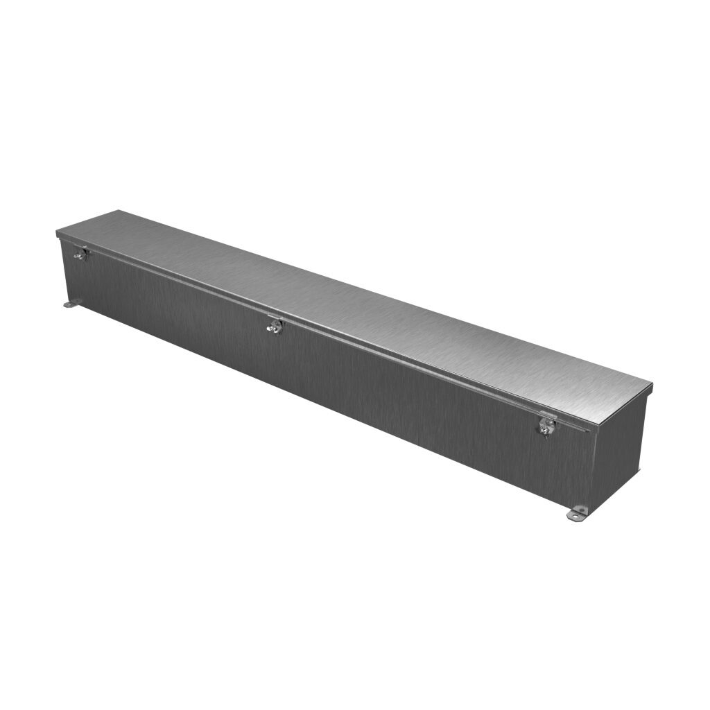 1486D48SS - Hammond wiring trough, 6 x 6 x 48in (HxDxL), NEMA 1/4/4X/12, 304 stainless steel, #4 brush finish, single-door.